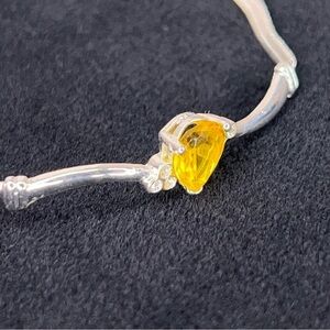 Silver Yellow Bracelet Fine Jewelry 7-8” Length Gemstone Herringbone Chain